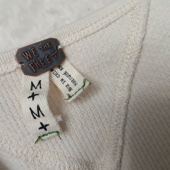Free People We the Free Women Art School Cuff V-Neck Thermal Shirt Cream Size M - Picture 7 of 10